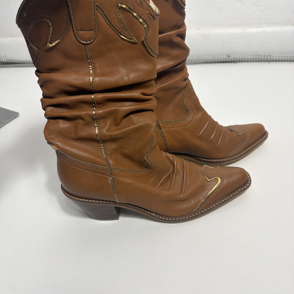 Gianni Bini Wade211 Slouchy Cowboy Boots Leather Upper‎ Light Brown Size 7 M